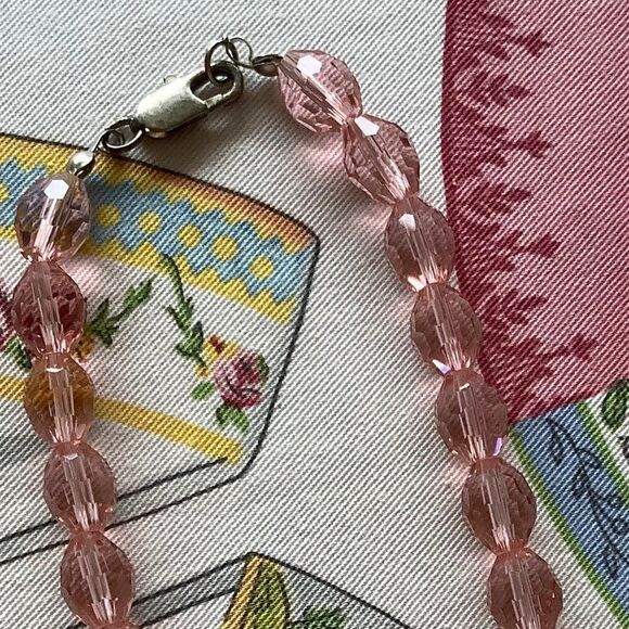 Pink CRYSTAL OVAL FACETED BEADS HAND MADE WOMAN NECKLACE - Picture 7 of 9